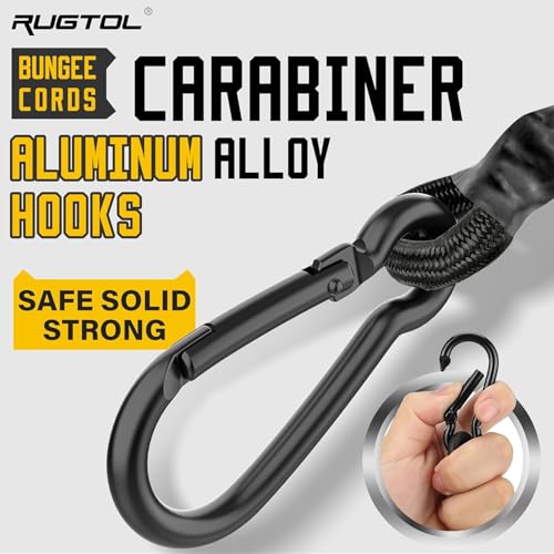 Bungee Cords with Carabiner, 12 Inch Long Heavy Duty Bungee Cords with Carabiner Clip Outdoor, 1/3 Inch Black Extra Strong Elastic Rope with Carabiner Hooks for Camping, Tarps, Bike Rack, Tent, 4 Pack - size: 12"- 4 pcs