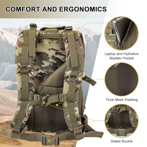 Hannibal Tactical MOLLE Assault Backpack, Tactical Backpack Military Army Camping Rucksack - color: Camouflage