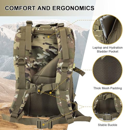 Hannibal Tactical MOLLE Assault Backpack, Tactical Backpack Military Army Camping Rucksack - color: Camouflage