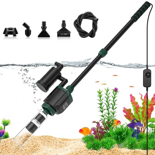 AQQA Fish Tank Cleaner, 34W 600GPH DC Gravel Vacuum for Aquarium, 6 in 1 Aquarium Vacuum Gravel Cleaner Adjustable Water Flow Cleaning Tools for Change Water Wash Sand Water Filter Water Circulation