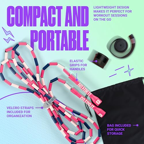 Sportbit Custom-Fit Beaded Jump Rope – Adjustable Length for Kids & Adults, Men & Women – Durable Fitness Rope for Gym & Home - color: Pink / White / Navy