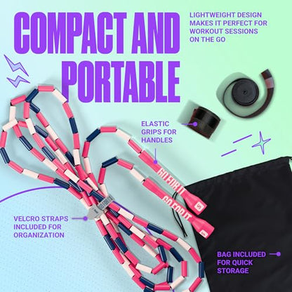 Sportbit Custom-Fit Beaded Jump Rope – Adjustable Length for Kids & Adults, Men & Women – Durable Fitness Rope for Gym & Home - color: Pink / White / Navy