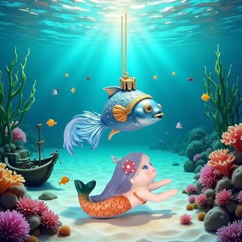Floating Fish Tank Decor, Aquarium Fish Mermaid, Ornaments, Eye Catching Decoration, Aquatic Pets Cartoon, Miniatures Figures for, Aquarium Décor Thematic Ornaments