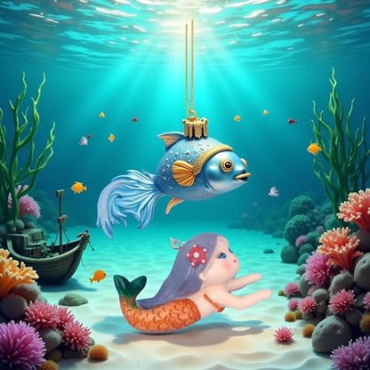 Floating Fish Tank Decor, Aquarium Fish Mermaid, Ornaments, Eye Catching Decoration, Aquatic Pets Cartoon, Miniatures Figures for, Aquarium Décor Thematic Ornaments
