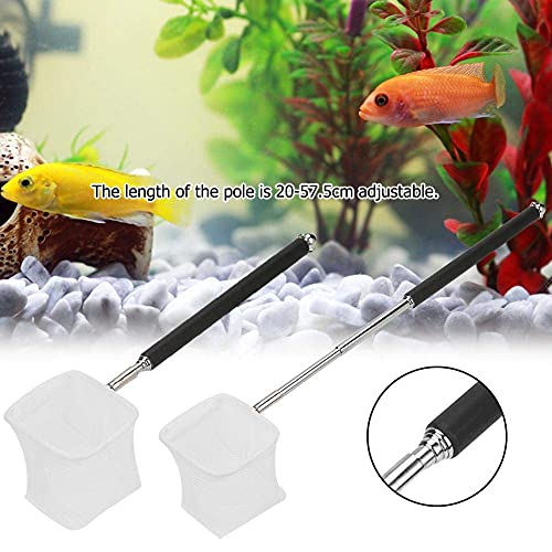 Fdit Adjustable Mini Fishing Net Pole for Aquarium, 20-57.5cm Expandable, Stainless Steel, Black, for Shrimp and Small Fish