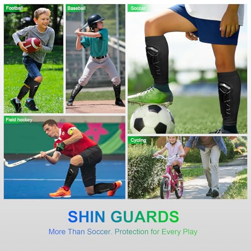 Soccer Shin Guards with Sleeves for Kids Youth Adults Boys Girls - size: X-Large