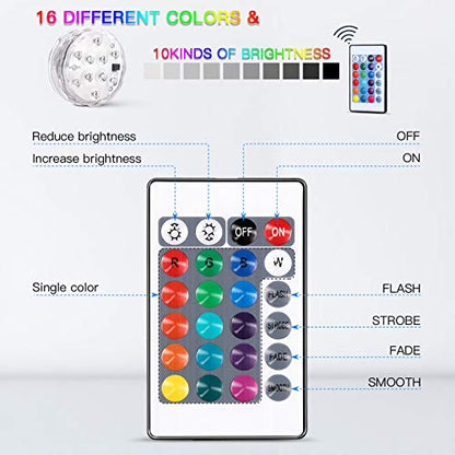 YiaMia Submersible Led Battery Operated Spot Lights with Remote, Decorative Fish Bowl Small Lamps for Aquarium Vase Base Pond Wedding Halloween Party