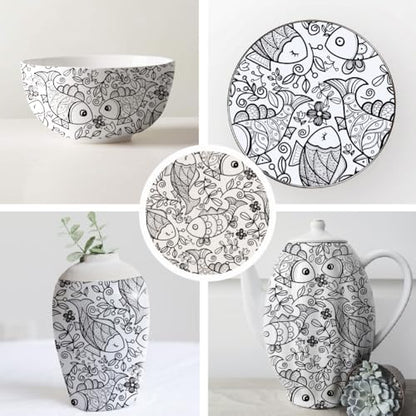 SUPERDANT 4PCS Funky Fish Underglaze Paper Transfer Floral Fish Transfer Paper for Clay Ceramic Porcelain Under Glaze Transfers for Pottery Enamel Decals Black Underglaze Papers Handcrafted Gifts - style: Funky Fish