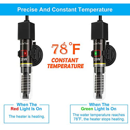 Mini Aquarium Heater 25W Small Fish Tank Heater 25 Watt with Free Thermometer Sticker