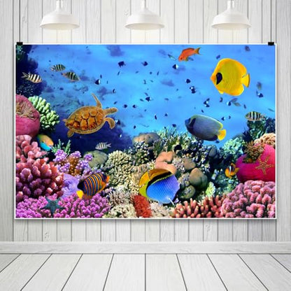5x3ft Tropical Undersea Backdrop for Photography Under The Water Tropical Sea Coral Fish Sealife Background for Mermaid Theme Birthday Party Supplies Aquarium Decor Photo Shoot Props