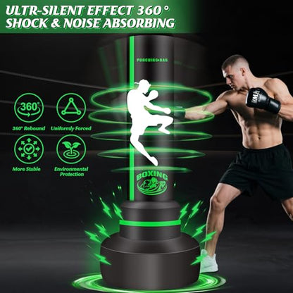 Heavy Punching Bag for Adults Teens, Standing Boxing Bag with Gloves - color: Green
