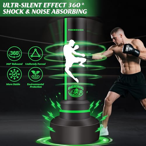 Heavy Punching Bag for Adults Teens, Standing Boxing Bag with Gloves - color: Green