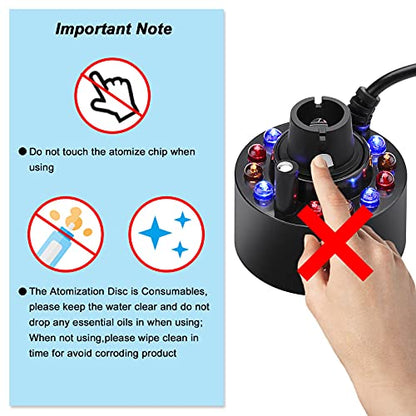 FITNATE 350ml/H Ultrasonic Mist Maker Fogger Atomizer with LED Changing Light for Water Fountain Pond Pot Rockery Sink, with Removable Splash Guard,Atomized disc and Changing Tools