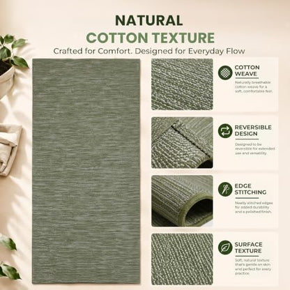 LFH Home Handmade Cotton Yoga Mat Cotton Rug picnic mat For Exercise, Workout, Fitness - Perfect Heavy Quality Eco Friendly Natural Cotton Woven Reversible Yoga Mats for Men & Women - 72x26 Inch. - color: Army Green