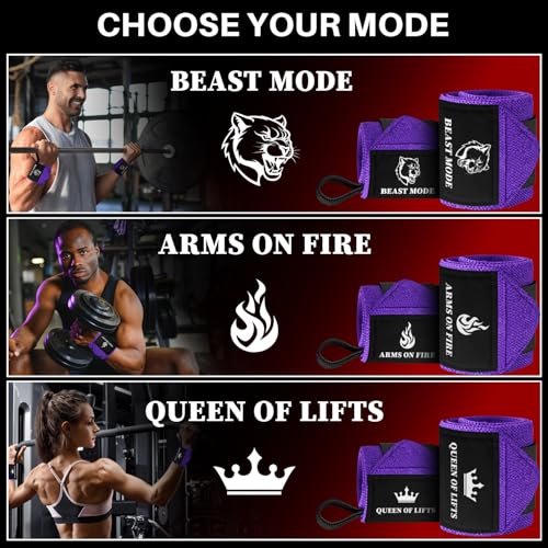Elastic Cotton Weightlifting Wrist Wraps with Thumb Loops, 1 Pair - color: Purple, style: 18" – Beast Mode