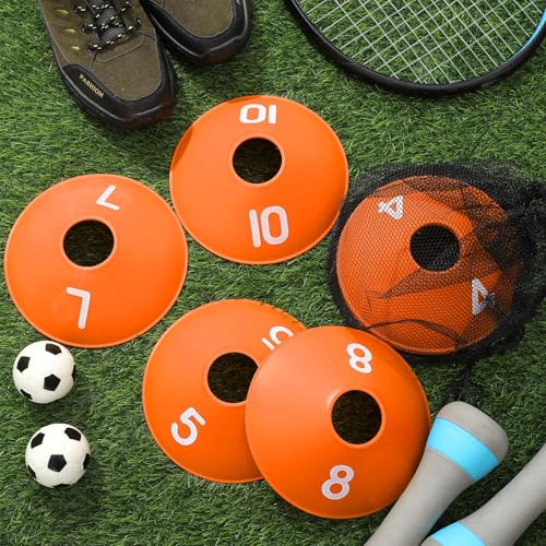 10 Pcs Numbered Sports Disc Cone with Mesh Carry Bag - color: Orange