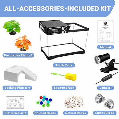 GOZILLA Mini Turtle Tank Kit with Adjustable Lamp, Upgrade PC Hermit Crab Tank,Small Turtle Starter Kit with Lid, Hideout Platform for Baby Turtles, Crabs, Fish.(11.8×7.24×7.1''/Black Kit) - color: Mini-Black02