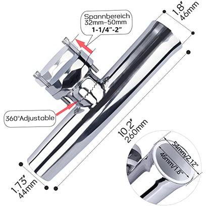 (2X) 316 Stainless Tournament Style Boat Fishing Holder Clamp on Fishing Rod Holder for Boat 1-1/4" to 2" Rail Gimbal Pin at Bottom