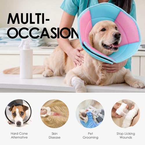 AOFITEE Medium Dog Cone Soft Dog Cone Collar to Stop Licking, BluePink M - color: BluePink, size: Medium