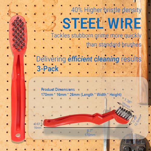 GOLDEN SMILE 3-Pack 7" Stainless Steel Wire Brush Set - 40% Denser Ultra-Stiff Bristles, Heavy-Duty for Grill Grates, Uncoated Pans, Rust Removal & Deburring