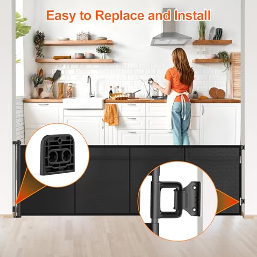 EZIGO Retractable Baby Gates Replacement Parts, Full Set Wall Mounting Accessories Including Brackets, Latches, Screws for 100/120 inch Extra Wide Baby Gate Mesh Gate Retractable Dog Gate, Black