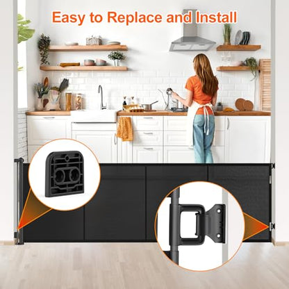 EZIGO Retractable Baby Gates Replacement Parts, Full Set Wall Mounting Accessories Including Brackets, Latches, Screws for 100/120 inch Extra Wide Baby Gate Mesh Gate Retractable Dog Gate, Black