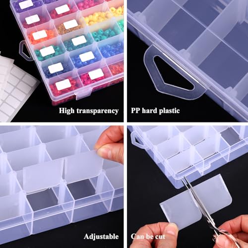 4 Pack 36 Grids Plastic Bead Organizer Box with Dividers, Clear Craft Tackle Box Parts Storage Containers with Compartments for Jewelry Fishing Tackle Art DIY with 5 Sheets Label Stickers - color: 4 Pack