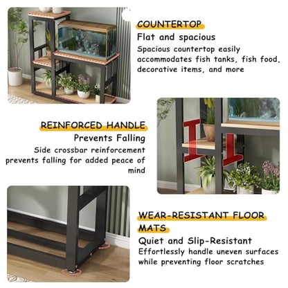 Aquarium Stand, Terrarium Stand, With Storage Shelf, Heavy-Duty Reptile Enclosure Stand, Suitable For Home And Office Use, Ideal For Reptiles, Turtles,Fish(Black+Teak,23.6x15.7in)