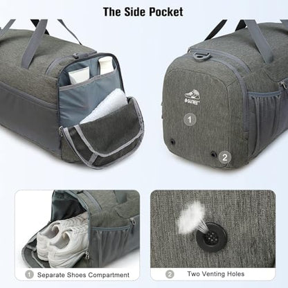 G4Free 45L/60L 3-Way Duffle Backpack Gym Bag with Wet Pocket & Shoes Compartment Sports Travel Weekender Overnight Duffel Bag - color: Grey, size: 45l