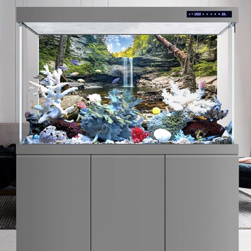 YongFoto Fish Tank Background 24x16 inch Aquarium Background Forest Lakes Rivers Mountains Nature Scenery Backdrop Reptile Habitat Terrarium Background - color: Green-1, size: 24x16in/60x40cm