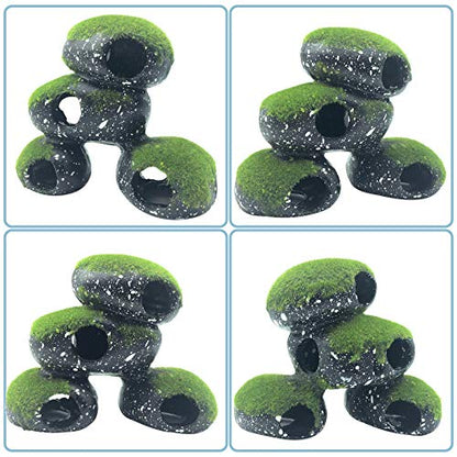 Stone Aquarium Hideaway Decoration Resin Cichlids Rock Decor with Artificial Moss Betta Cave Hideout Shelter Tunnel Fish Tank Ornament for Shrimp,Short Bream and Crayfish(L)