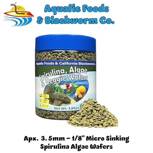 3.5mm - 1/8" Micro Sinking Wafers of Spirulina, Algae & Veggies for Bottom Fish, Plecos, Shrimp, Snails, All Tropical Fish, 4-Type Wafer & 12-Type Pellet Mix Included..5oz Canister