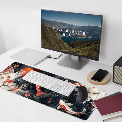 Koi Fish Large Mouse Pad,Gaming Keyboard Desk Pad,Extended Mouse Mat Non-Slip Rubber Base with Stitched Edges for Office Game Home XXL 35.4"x15.7" - color: Koi Fish, size: 35.4L x 15.7W inches
