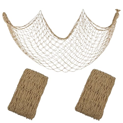 Decorative Fishing Net 5x10 ft,YuanDe 2 Pack Large Caramel Picture Fish Net, Wall Photo Hanging Fishnet for Nautical Mermaid Pirate Ocean Themed Hawaii Beach Under The Sea Party Decorations - color: caramel-05