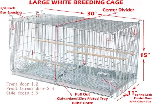 LOT of Large White Stackable Breeder Bird Flight Cage with Removable Center Divider and Breeding Nest Box Doors (White, 30"x11"x15"H Lot of 4)