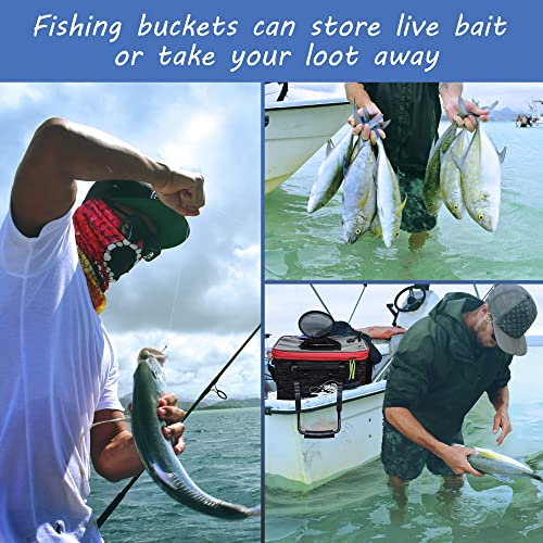 Foldable Transparent Top Cover - Multifunctional Minnow Bucket, Live Fish Container, Outdoor Camping Fishing Bag (Black, 6 Gallon)
