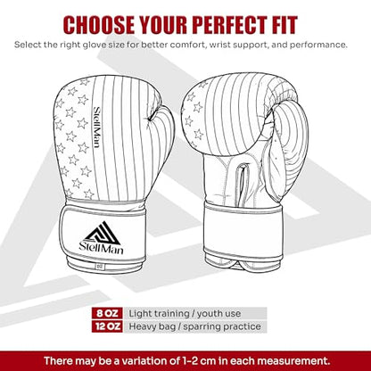Boxing Gloves USA Flag Design for Men & Women 8oz-12oz – Muay Thai MMA Kickboxing Pro Training Sparring Gloves with Hook and Loop Wrist Support and Ventilation - size: 8 OZ