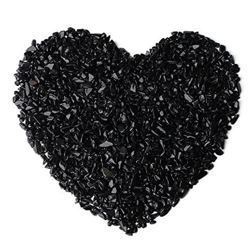 1lb Obsidian Crystal Aquarium Gravel Polished Tumbled Stones Irregular Shaped Crystal Chips Bulk Natural Gemstone Rocks Vase Filler Fish Tank Gravel Home Decoration (450 Gram) - color: Black- Obsidian, size: 1 Pound-（0.28"-0.35"）