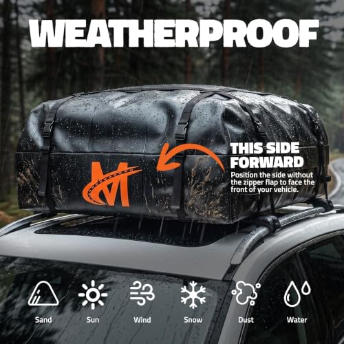 Mockins 16 Cu Ft Weatherproof No Rack Rooftop Cargo Carrier Bag 45"x34"x18" | Rooftop Cargo Bag for Top of Car | Car Topper Luggage Carrier Waterproof Set w/ Accessories | Vehicle Soft-Shell Carriers - size: Bag: 45"x34"x18"
