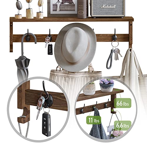 AMBIRD Coat Rack Wall Mount with Shelf, 28.9 Inches Coat Hooks Wall Mounted with 5 Hooks, Wall Hat Hooks for Hanging in Entryway, Living Room, Bathroom, Bedroom (Brown) - color: Brown, size: 5 Hooks 28.9" L
