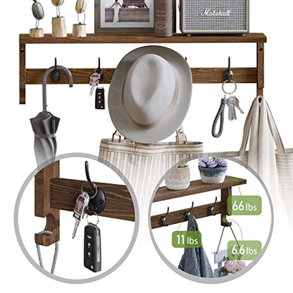 AMBIRD Coat Rack Wall Mount with Shelf, 28.9 Inches Coat Hooks Wall Mounted with 5 Hooks, Wall Hat Hooks for Hanging in Entryway, Living Room, Bathroom, Bedroom (Brown) - color: Brown, size: 5 Hooks 28.9" L
