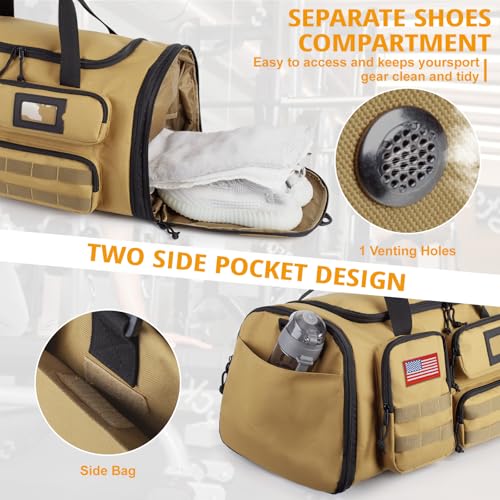 Expandable Gym Bag for Men,Tactical Large 3-in-1 Travel Duffle Backpack Bag - color: Brown