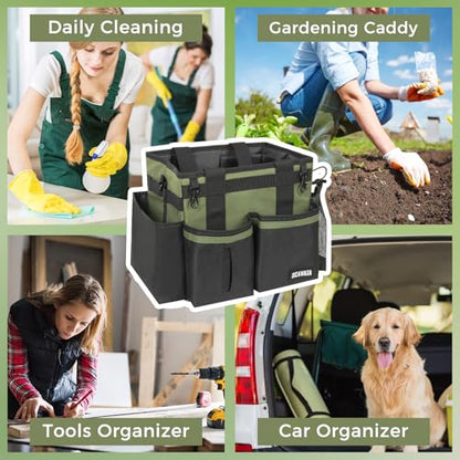 Compact Wearable Cleaning Caddy, Small Cleaning Caddy Supplies Organizer with Handle & Shoulder Straps for Housekeepers, Under Sink & Car Cleaning Tool Organizers Bag (Armygreen) - color: Armygreen