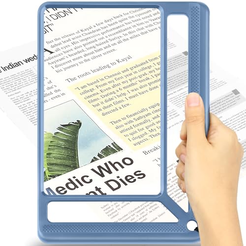AKKYCVS 5X Full Page Magnifying Glass for Reading, Lightweight Rectangular Magnifier Provides Large Book Page Viewing Area, Handheld Magnifier for Reading Small Prints for Seniors, Low Vision-Blue - color: Blue