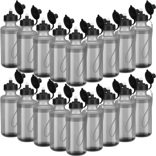 Zubebe 36 Pcs Sports Water Bottles Squeeze Bulk 21 oz | Reusable Plastic Water Bottles with Carry Strap, Back to School Supplies Summer Team Gifts for Students Travel Hiking Cycling - color: Clear Gray