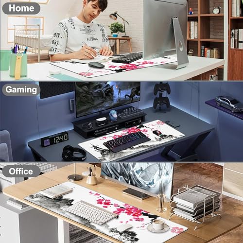 Chinese Ink Painting Desk Mat,Large Abstract Landscape Painting Gaming Keyboard Mouse Pad,Non-Slip Rubber Base Desk Pad Thick Stitched Edges Waterproof Mousepad Mouse Mat 31.5"x11.8" - color: Chinese Ink Painting