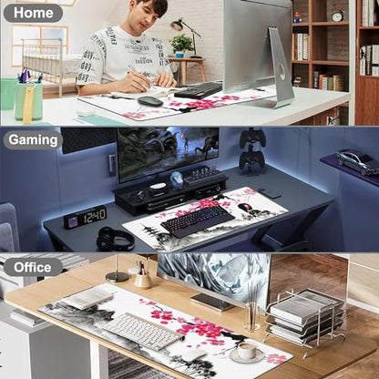 Chinese Ink Painting Desk Mat,Large Abstract Landscape Painting Gaming Keyboard Mouse Pad,Non-Slip Rubber Base Desk Pad Thick Stitched Edges Waterproof Mousepad Mouse Mat 31.5"x11.8" - color: Chinese Ink Painting