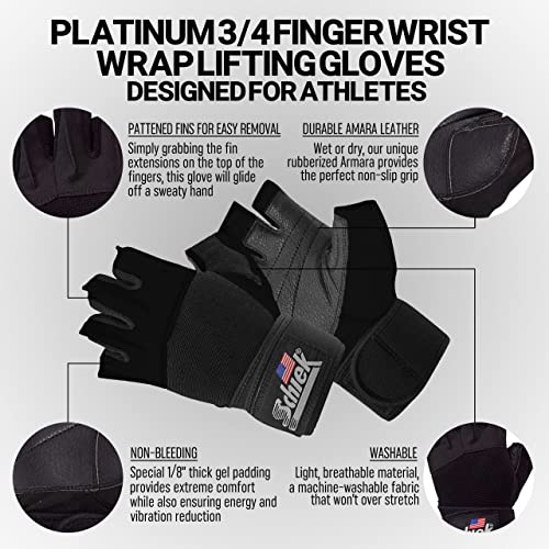 Schiek Sports 540 Platinum Lifting Gloves, Gym Workouts | Wrist support, weight training, durable grip, comfortable palm padding, weightlifting gloves, sports wrap, gym gloves for men - size: 3X-Large