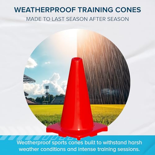 LVL10 Pro Training Cones - 12" Large Soccer Cones for Sports Training - for Basketball, Football, Basketball and Agility Drills - Soccer Field Markers that Won't Crack, Slide or Fly - style: 10 cones