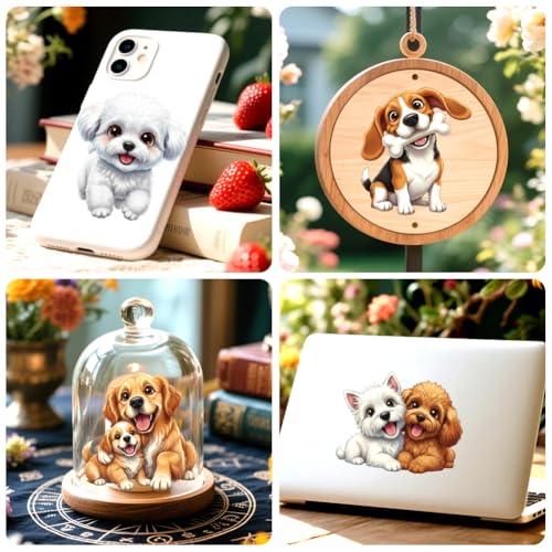 Peacoblue 18 Sheets Rub on Transfers for Crafts, Cute Dog 3.6"x3.9" UV DTF Cup Wraps Waterproof Rub on Cold Transfers Stickers for Wood Glass Metal Cup Tumblers Mirrors Mugs Home Decor - style: Cute Dog